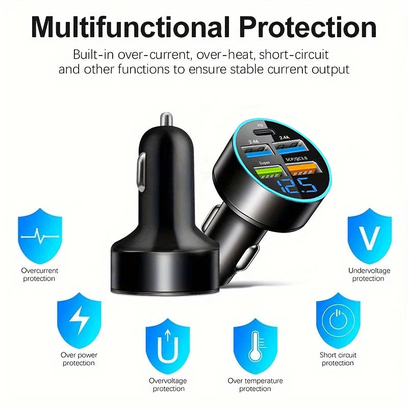 Car Charger 66w 5-port 4USB+1PD Fast Charging Adapter for Apple and