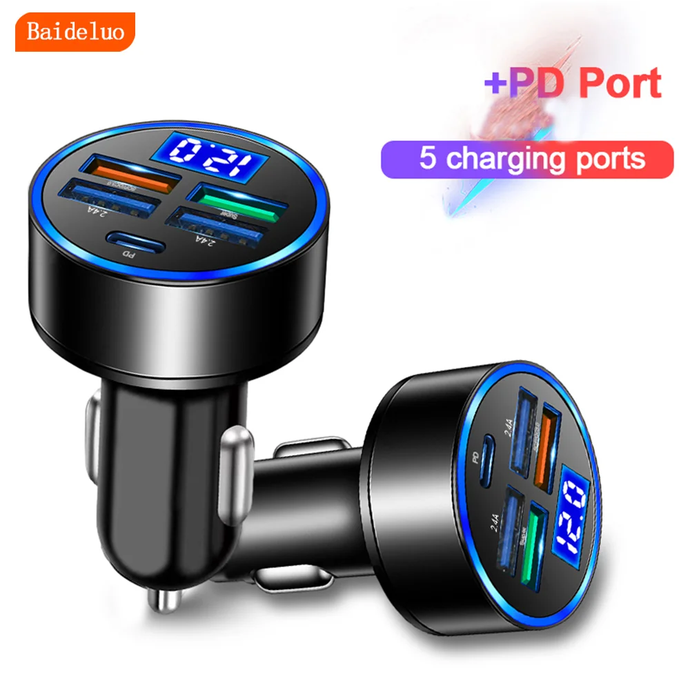 Car Charger 66w 5-port 4USB+1PD Fast Charging Adapter for Apple and